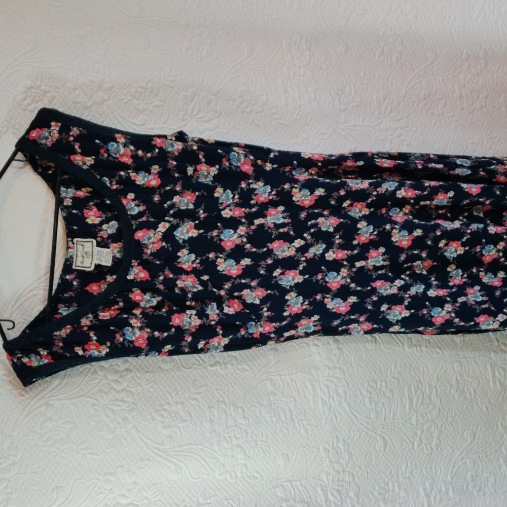 April Cornell Sleeveless Flowered Dress Vintage 1980s With Lace Trim